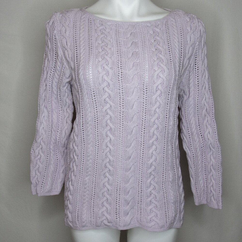 Ralph Lauren Lavender Purple Boat Neck Cable Knit Sweater Women's L Large